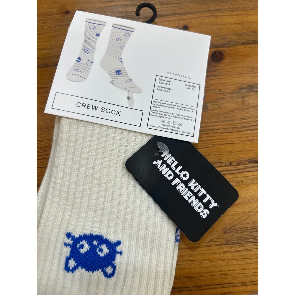 Bioworld Hello Kitty and Friends Crew Socks White Blue Sanrio Characters NWT